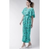 Dropship Women's Crepe Floral Half Sleeves Full Length Gown(Turquoise)