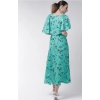 Dropship Women's Crepe Floral Half Sleeves Full Length Gown(Turquoise)