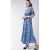 Dropship Women's Crepe Floral Half Sleeves Full Length Gown(Blue)