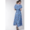 Dropship Women's Crepe Floral Half Sleeves Full Length Gown(Blue)