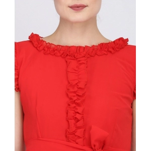 Generic Women's Georgette Solid Sleeveless Full Length Gown(Red)