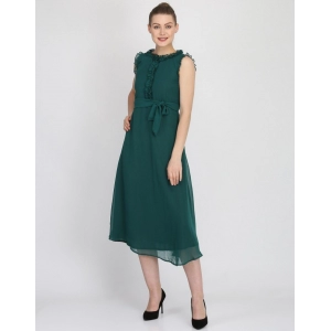 Generic Women's Georgette Solid Sleeveless Full Length Gown(Green)