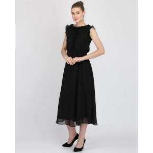 Generic Women's Georgette Solid Sleeveless Full Length Gown(Black)