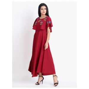 Generic Women's Crepe Embroidery Pattern Sleeveless Full Length Gown(Red)