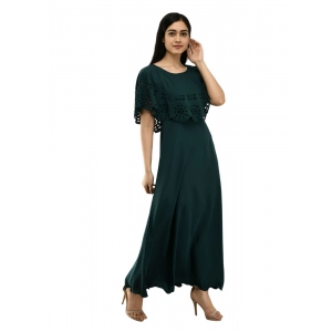 Generic Women's Crepe Solid Sleeveless Full Length Gown(Dark Green)