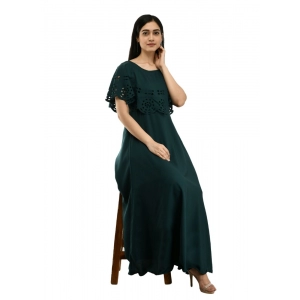 Generic Women's Crepe Solid Sleeveless Full Length Gown(Dark Green)