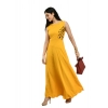 Dropship Women's Crepe Solid Sleeveless Full Length Gown(Yellow)