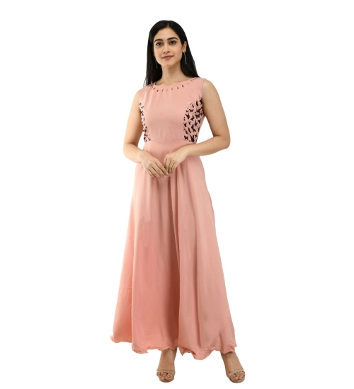 Women's Crepe Solid Sleeveless Full Length Gown(Light Peach)