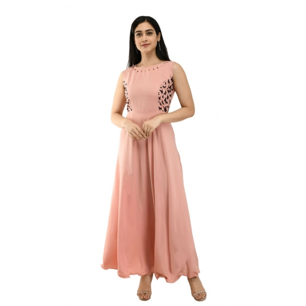 Dropship Women's Crepe Solid Sleeveless Full Length Gown(Light Peach)