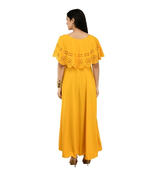 Women's Crepe Solid Sleeveless Full Length Gown(Yellow)