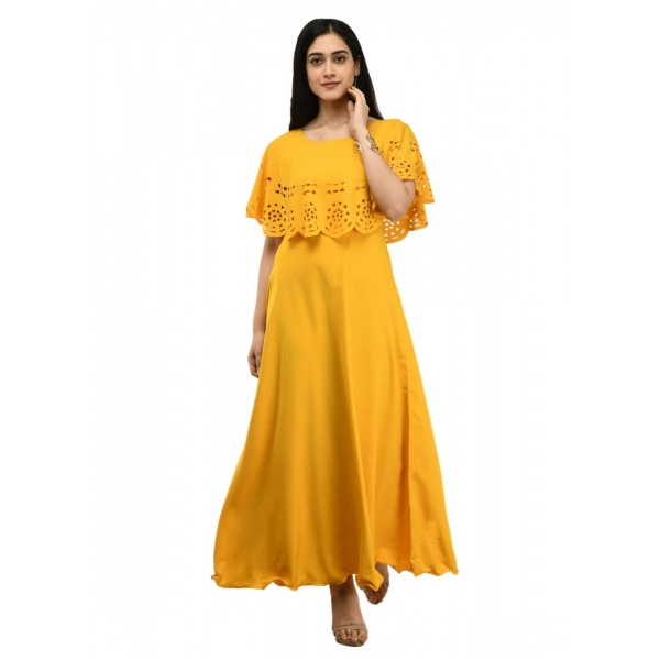 Dropship Women's Crepe Solid Sleeveless Full Length Gown(Yellow)