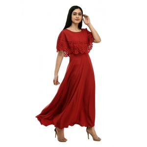 Generic Women's Crepe Solid Sleeveless Full Length Gown(Red)
