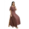 Dropship Women's Crepe Solid Sleeveless Full Length Gown(Brown)