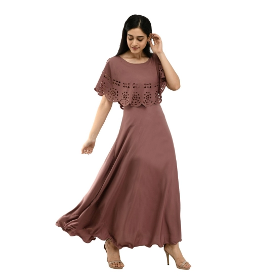 Women's Crepe Solid Sleeveless Full Length Gown(Brown)