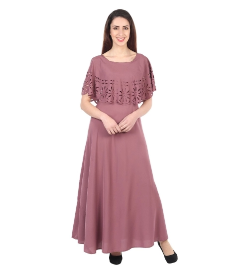 Women's Crepe Solid Sleeveless Full Length Gown(Light Brown)