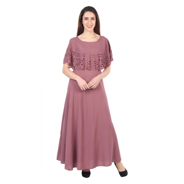 Dropship Women's Crepe Solid Sleeveless Full Length Gown(Light Brown)