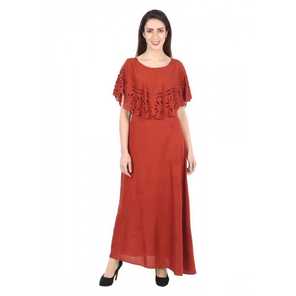 Generic Women's Crepe Solid Sleeveless Full Length Gown(Red)