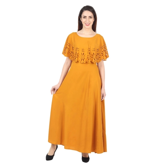 Women's Crepe Solid Sleeveless Full Length Gown(Yellow)