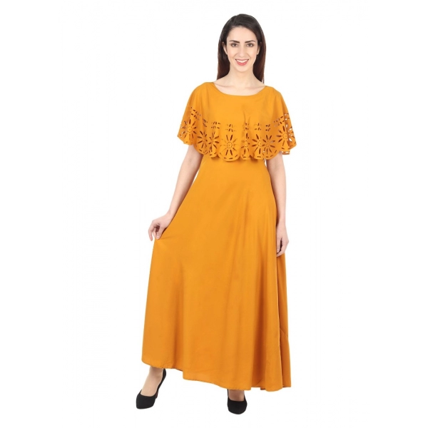 Dropship Women's Crepe Solid Sleeveless Full Length Gown(Yellow)