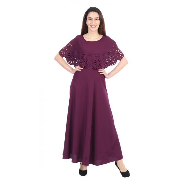 Dropship Women's Crepe Solid Sleeveless Full Length Gown(Maroon)