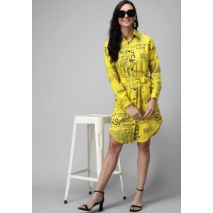 Generic Women's Crepe Paper Print Full Sleeve Short Tops(Yellow)