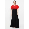 Dropship Women's Crepe Solid Sleeveless Full Length Gown(Red Black)