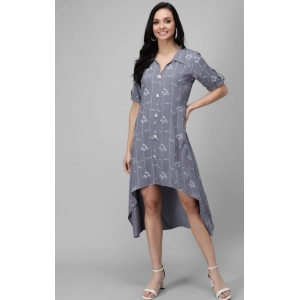 Generic Women's Rayon Printed Half Sleeve Short Tops(Grey)