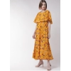 Dropship Women's Crepe Floral Half Sleeves Full Length Gown(Yellow)