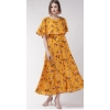 Dropship Women's Crepe Floral Half Sleeves Full Length Gown(Yellow)