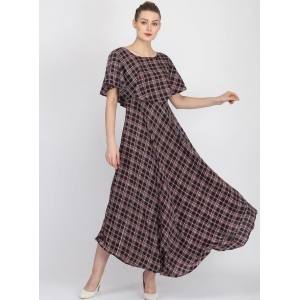 Generic Women's Crepe Checked Half Sleeves Full Length Gown(Multi)