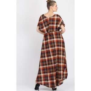 Generic Women's Crepe Checked Half Sleeves Full Length Gown(Multi)