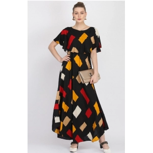 Generic Women's Crepe Printed Half Sleeves Full Length Gown(Multi)