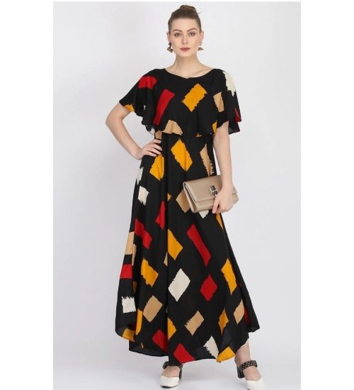 Women's Crepe Printed Half Sleeves Full Length Gown(Multi)