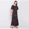Dropship Women's Crepe Floral Half Sleeves Full Length Gown(Black)