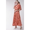 Dropship Women's Crepe Floral Half Sleeves Full Length Gown(Orange)