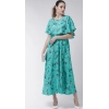 Dropship Women's Crepe Floral Half Sleeves Full Length Gown(Turquoise)