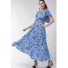 Dropship Women's Crepe Floral Half Sleeves Full Length Gown(Blue)