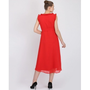 Generic Women's Georgette Solid Sleeveless Full Length Gown(Red)