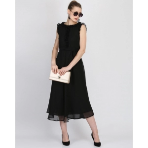Generic Women's Georgette Solid Sleeveless Full Length Gown(Black)