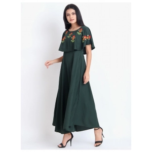 Generic Women's Crepe Embroidery Pattern Sleeveless Full Length Gown(Green)