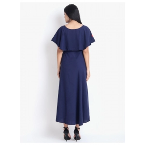 Generic Women's Crepe Embroidery Pattern Sleeveless Full Length Gown(Dark Blue)