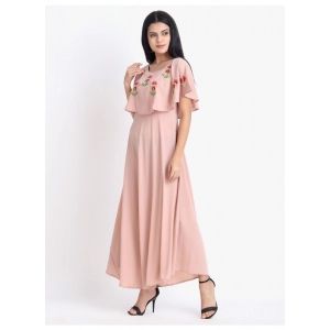 Generic Women's Crepe Embroidery Pattern Sleeveless Full Length Gown(Pink)