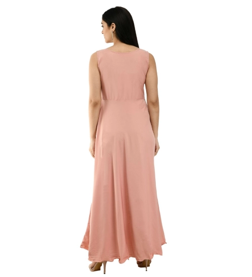 Women's Crepe Solid Sleeveless Full Length Gown(Light Peach)