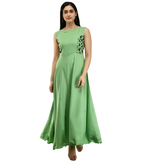 Women's Crepe Solid Sleeveless Full Length Gown(Green)