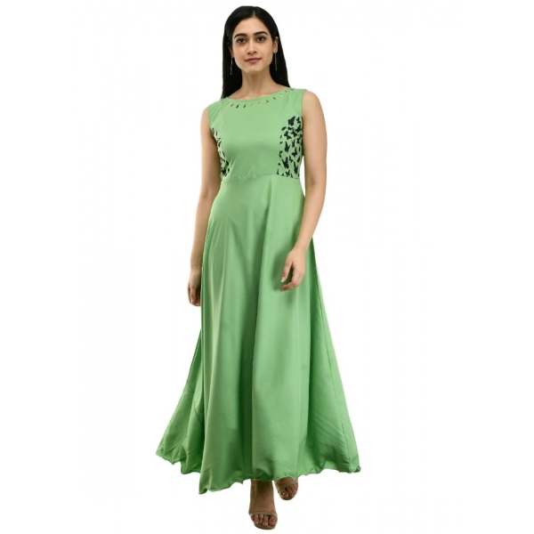 Dropship Women's Crepe Solid Sleeveless Full Length Gown(Green)
