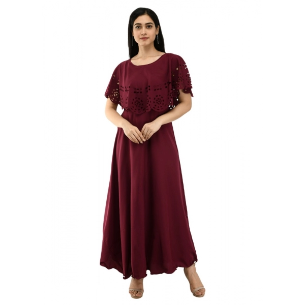 Dropship Women's Crepe Solid Sleeveless Full Length Gown(Wine)