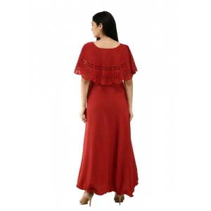Generic Women's Crepe Solid Sleeveless Full Length Gown(Red)