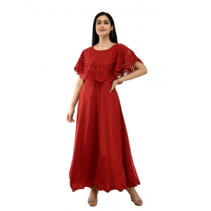 Generic Women's Crepe Solid Sleeveless Full Length Gown(Red)