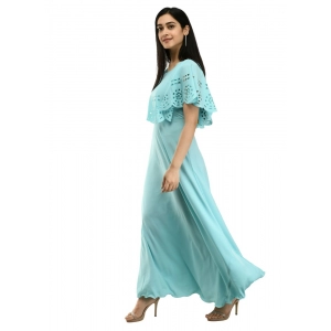 Generic Women's Crepe Solid Sleeveless Full Length Gown(Light Blue)