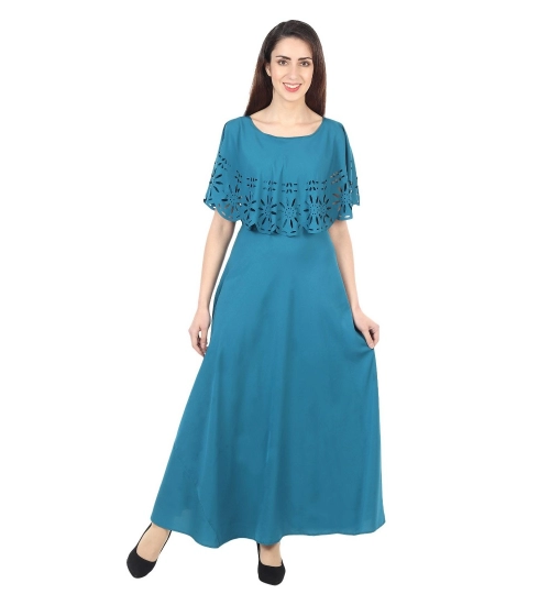 Women's Crepe Solid Sleeveless Full Length Gown(Light Blue)